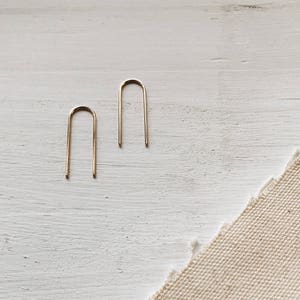 Long Arc Threaders Minimal 14k Gold Fill Staple Earrings Minimal U Pull Through Earrings image 1