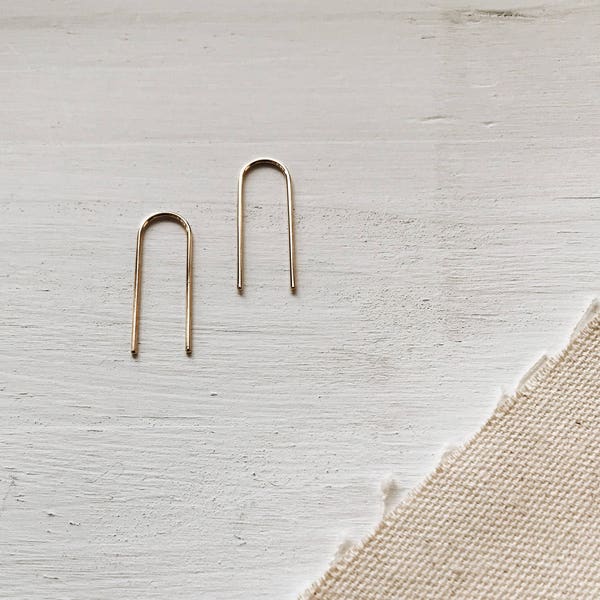 Long Arc Threaders | Minimal 14k Gold Fill Staple Earrings | Minimal U Pull Through Earrings