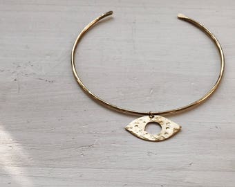 OJO Collar | Evil Eye Statement Neck Cuff | Brass Choker Necklace