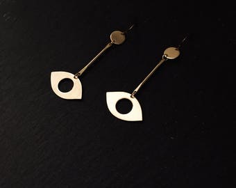 EVIL EYE Pendulum Earrings // Minimal Modern Brass Drops