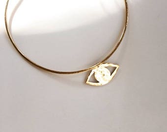 EVIL EYE Collar | Brass Neck Cuff Choker Necklace