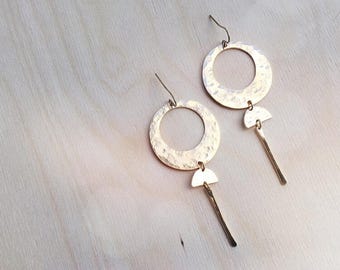 ECLIPSE Earrings // Brass Circle + Half Moon Pendulums