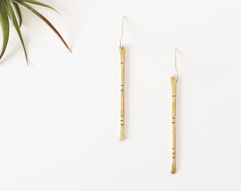 Brass Stick Earrings | Minimal Bar Ear Jewelry | Gold Metal Dangles