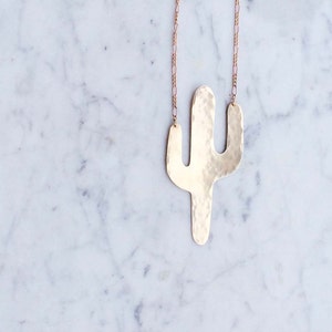 Happy Cactus Necklace / Cacti Southwestern Brass Statement Jewelry / Boho Desert Style