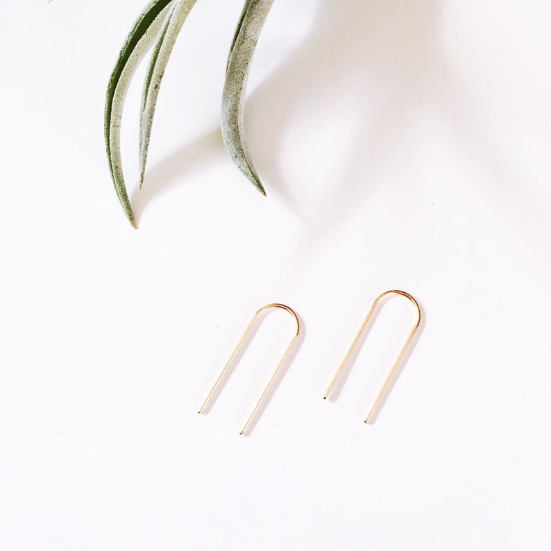 Long Arc Threaders Minimal 14k Gold Fill Staple Earrings Minimal U Pull Through Earrings image 6