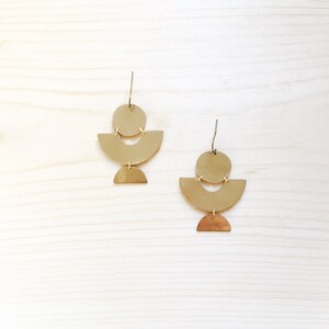 INDU Brass Statement Earrings / Geometric Modern Shapes Earrings image 5