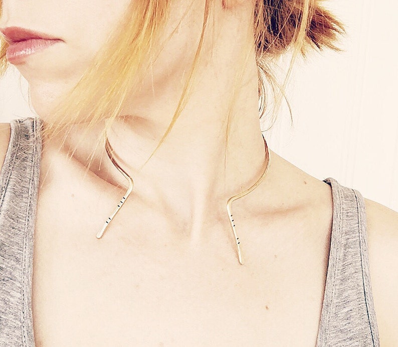 GLYPH Minimal Collar Necklace Choker Neck Cuff Minimalist Brass Jewelry image 2