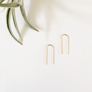 Long Arc Threaders Minimal 14k Gold Fill Staple Earrings Minimal U Pull Through Earrings image 4