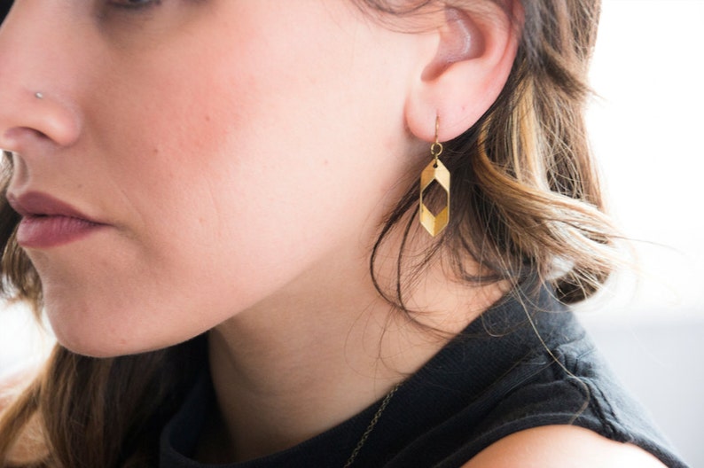 Minimalist Hexagon Earrings Geometric Southwestern Brass Dangles Modern Honeycomb Jewelry image 4