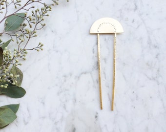 Lunar Hair Pin | Brass Hair Fork | Arc Bun Holder | Modern Boho Hairpin