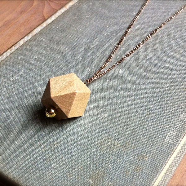 Faceted Wood Geometric Necklace / Minimalist Wooden Pendant / Rustic Modern Style