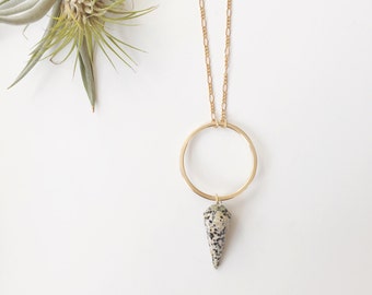 Dalmatian Jasper Pendulum Hoop Pendant | Earthy Stone Necklace | Bohemian Summer Style