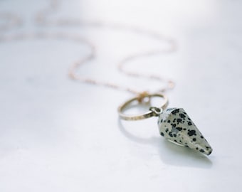 Mystic Mineral Pendulum | Dalmatian Jasper Hoop Pendant | Minimalist Stone Necklace