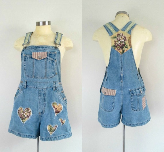 Denim Shorts Overalls Redesign Vintage 1980 Size S