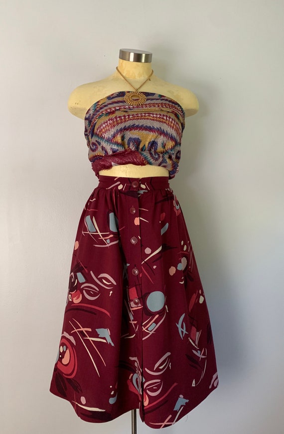 1970s Atomic Print Button Front Skirt - image 2