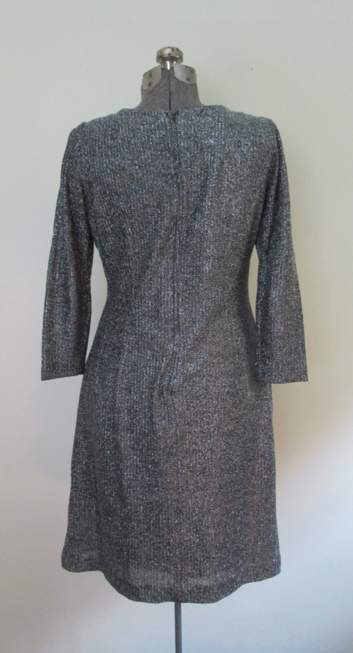Black Silver Lame Dress // Long Sleeve Ruched Bodycon Etsy