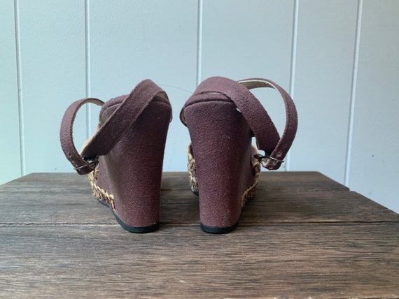 1970s Brown Canvas Sandals Platform Rope Shoes - image 4