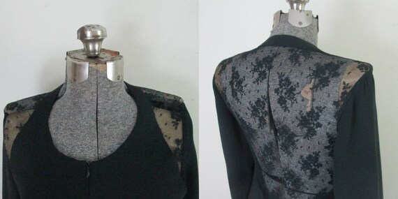 Designer Black Silk Dress Sheer Lace Back Mr. Bee… - image 4