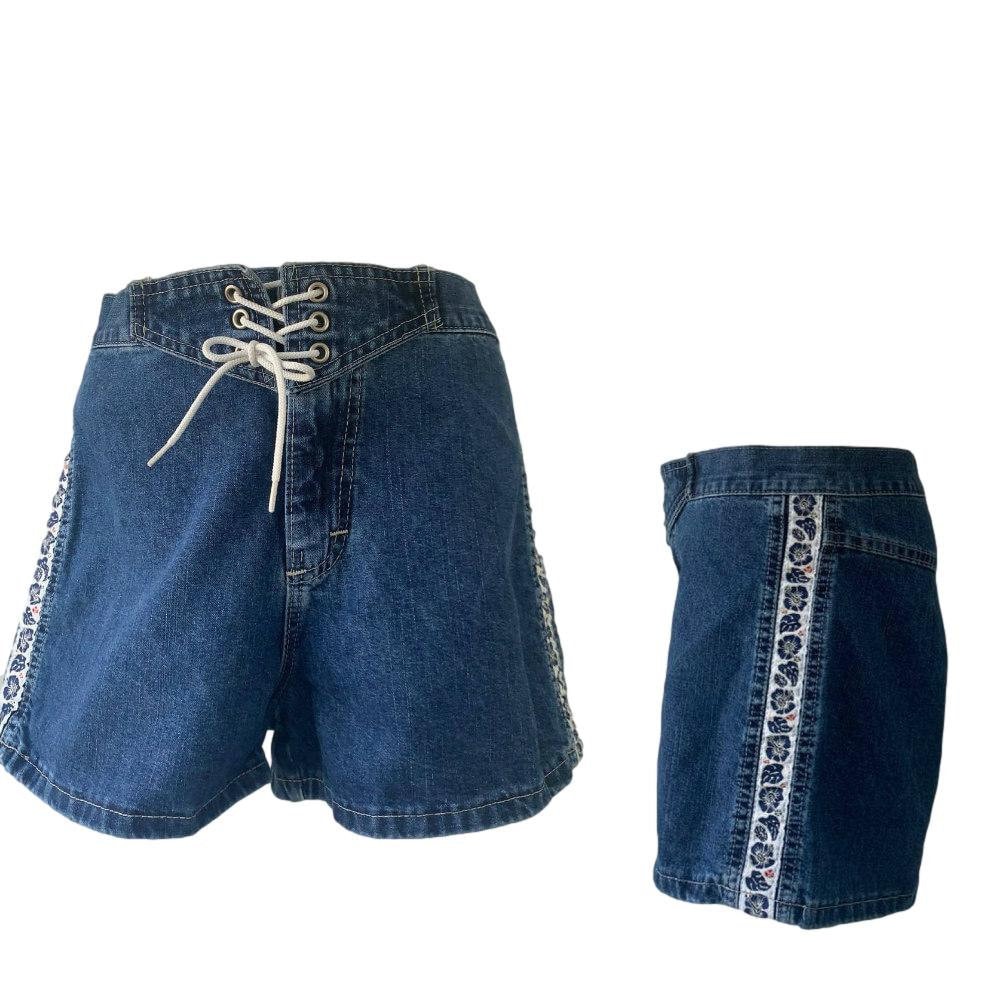 1970s Denim Board Shorts // Tie Front 