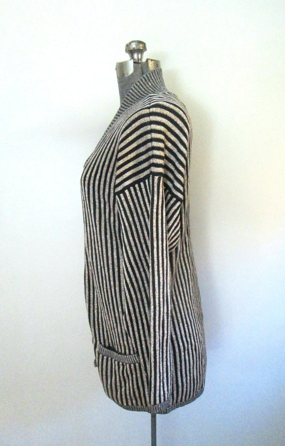 Gold Lame Striped Oversized Cardigan Sweater - image 3