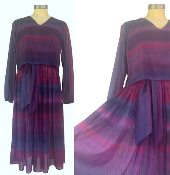 1970s Purple Ombré Pleated Dress