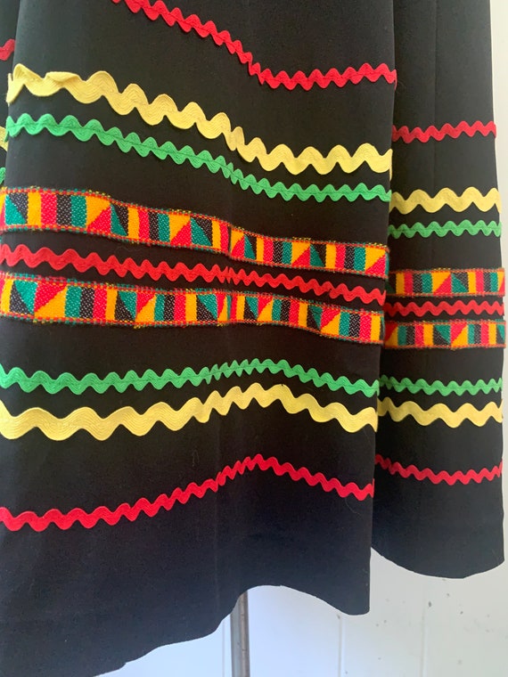 1970s Black Maxi Dress // Colorful Fiesta Ric-Rac… - image 3