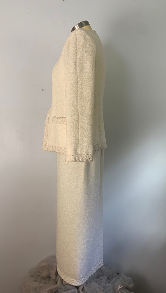 Antique White Wool Boucle Suit // Long Pencil Ski… - image 6