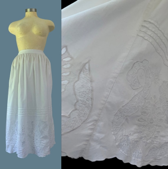 White Cottage Core Embroidered Peasant Skirt