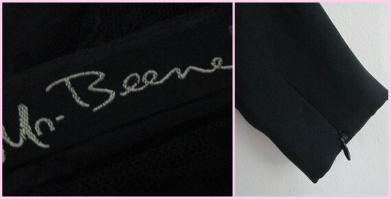 Designer Black Silk Dress Sheer Lace Back Mr. Bee… - image 5