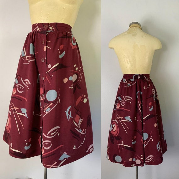 1970s Atomic Print Button Front Skirt - image 1