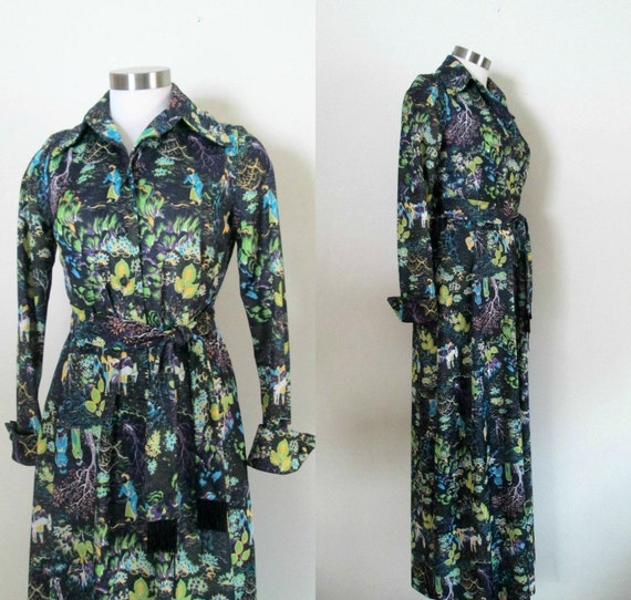 Asian Maxi Dress Boudoir Gown / Vintage 1960s 1970