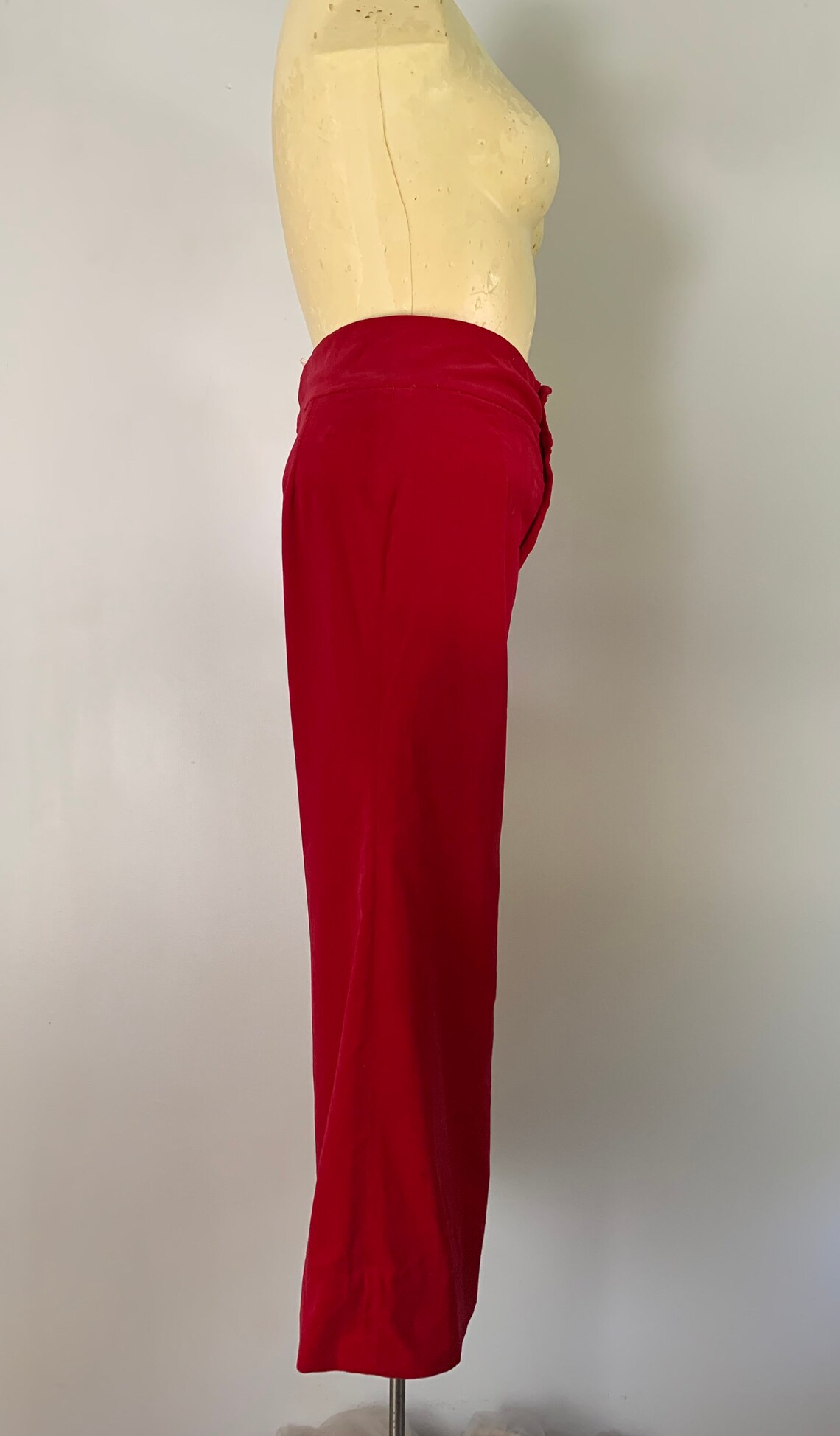Red Cotton Velveteen Above Ankle Pants // High Rise Wide Leg Etsy
