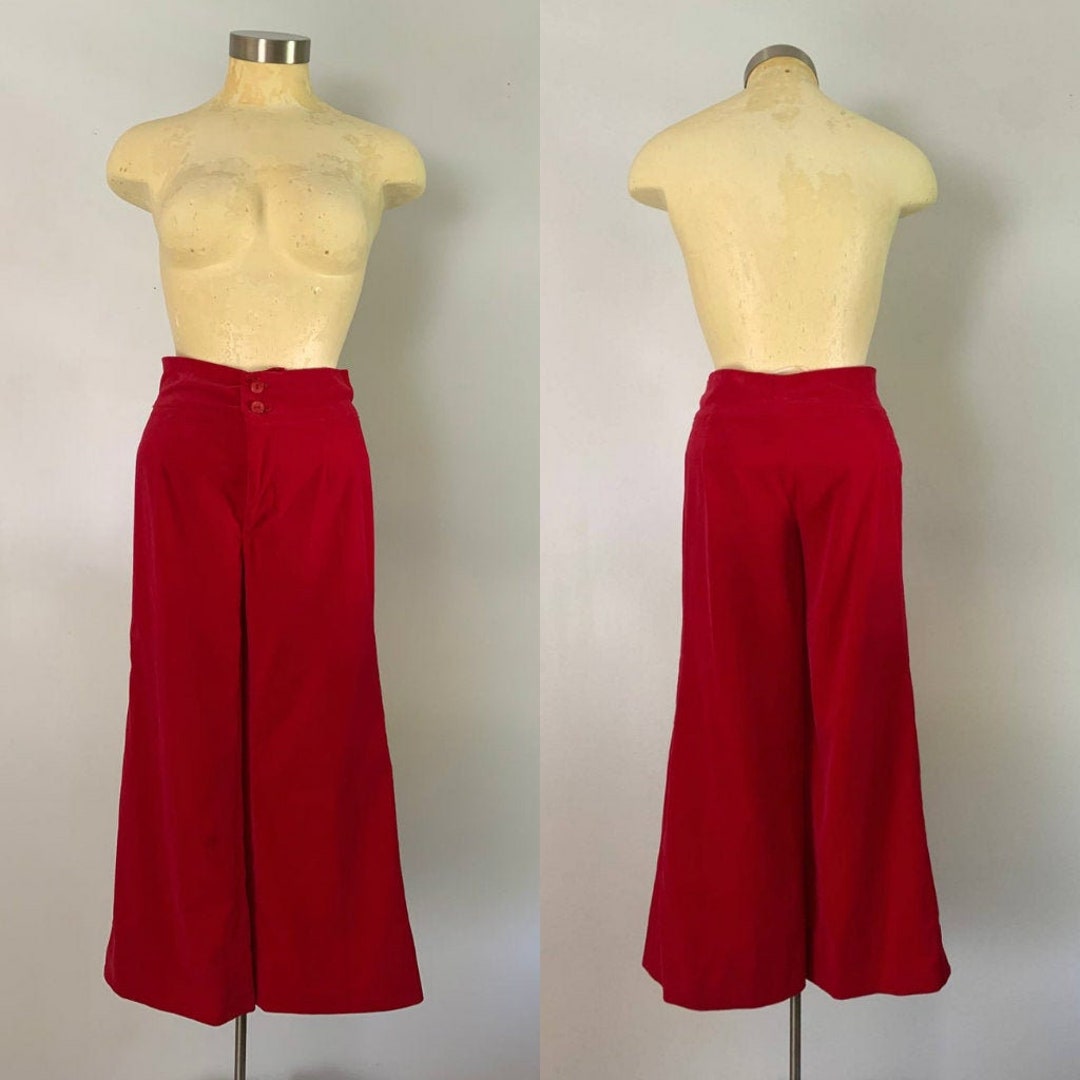 Red Cotton Velveteen Above Ankle Pants // High Rise Wide Leg - Etsy