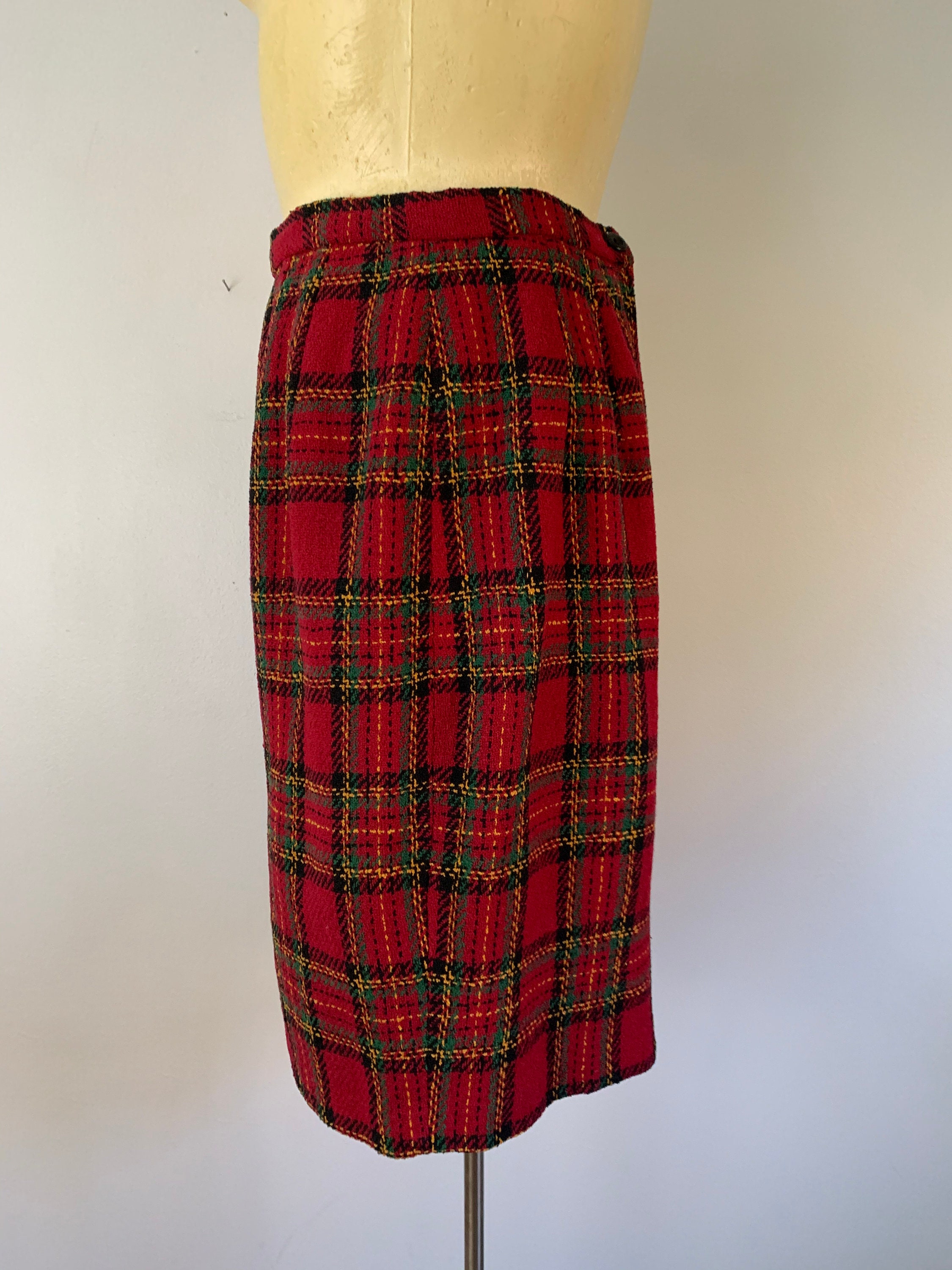 Tartan Plaid Wool Straight Skirt // 1990s Mezzanote Designs - Etsy