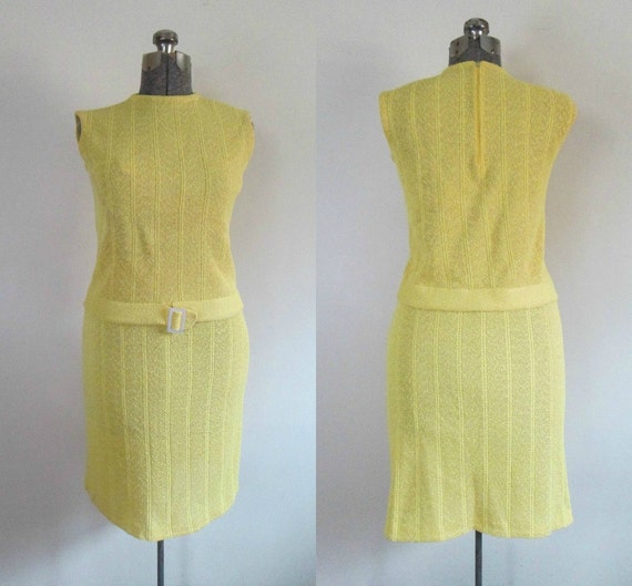 Yellow Boucle Knit Skirt Top Set // Evan-Picone M… - image 4