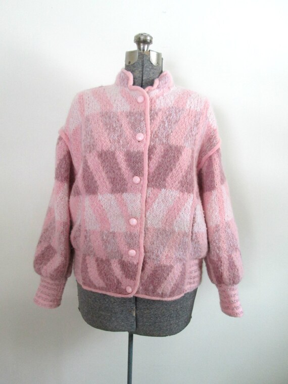 Vintage Pink Wool Gaucho Jacket / Baseball Style … - image 4