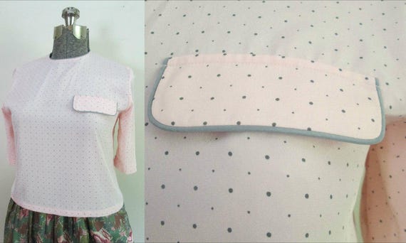 1980s Pink and Gray Polka Dot Blouse // Evan-Pico… - image 3