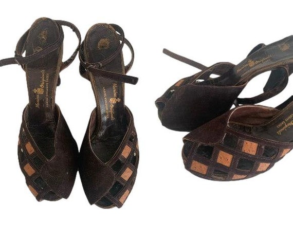 1940s Womens Platform Shoes // Brown Ankle Strap Peep Toe High - Etsy