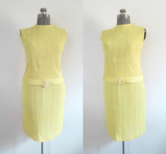 Yellow Boucle Knit Skirt Top Set // Evan-Picone M… - image 1