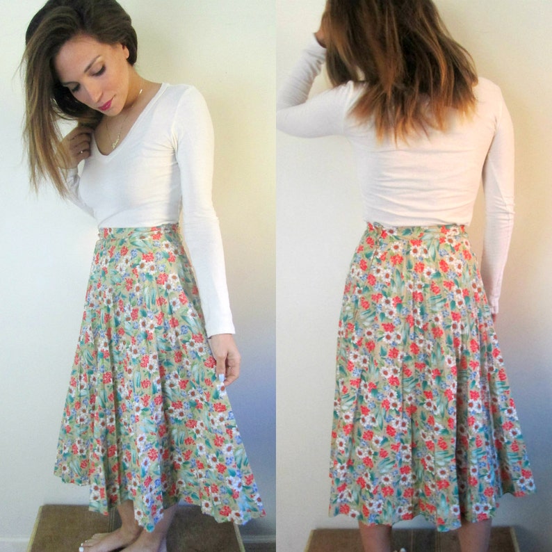 1970s Sears Cotton Permapleat Floral Skirt 26 Inch Waist Daisy - Etsy