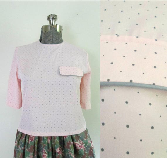 1980s Pink and Gray Polka Dot Blouse // Evan-Pico… - image 1