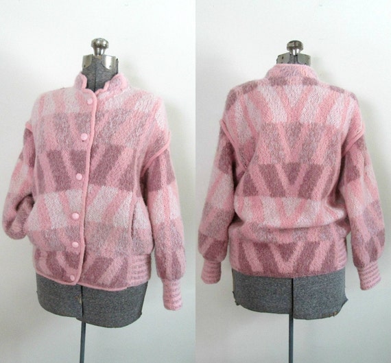 Vintage Pink Wool Gaucho Jacket / Baseball Style … - image 1