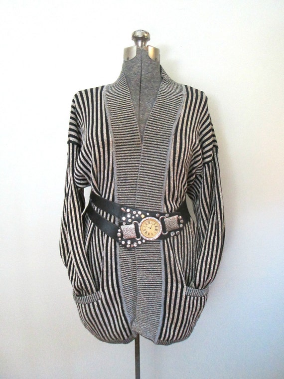 Gold Lame Striped Oversized Cardigan Sweater - image 5