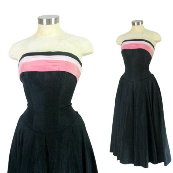 Taffeta Strapless Party Dress // Mid 