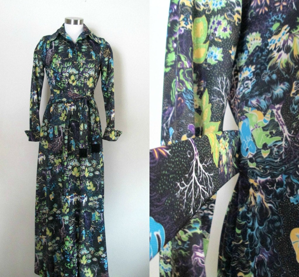Asian Maxi Dress Boudoir Gown / Vintage 1960s 1970s Leslie Fay - Etsy