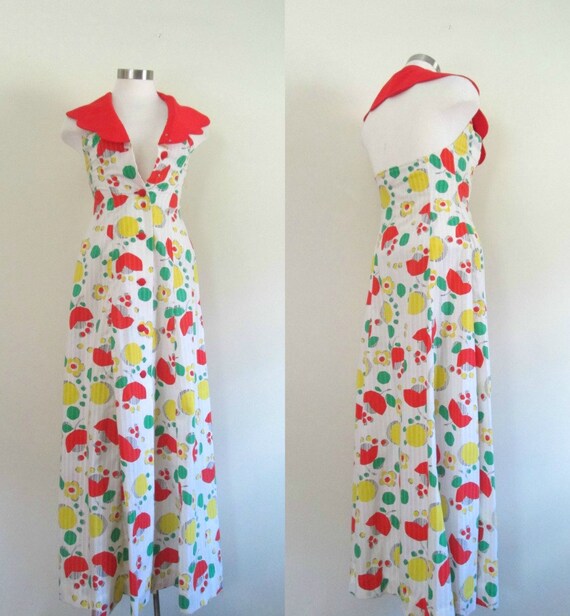 Halter Backless Summer Maxi Dress Vintage 1960s Mo