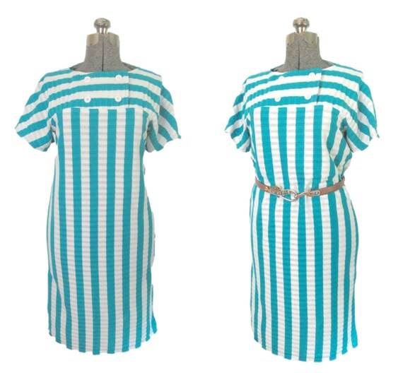 Halston Tee Shirt Dress Cotton Striped 