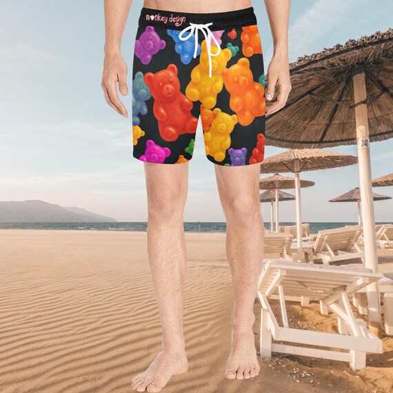 Men's Gummy Bear Swim Shorts Funny Candy Pattern Beach Trunks