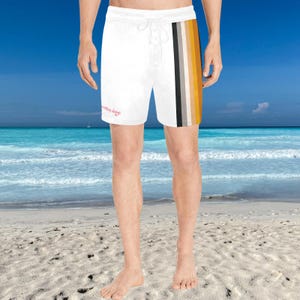 Men&#39;s Bear Pride Flag Swim Shorts | LGBTQ+ Bear Paw Beach Trunks | Gay Bear Community Swimwear | Quick Dry & Inclusive