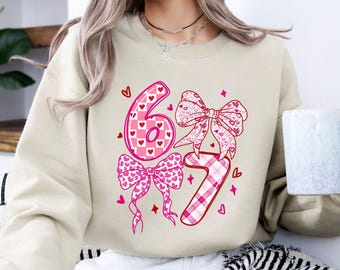 Pink 67 Meme Shirt, Six Seven Trend Tee, Funny Viral Number Sweatshirt, Colorful Retro Gen Z